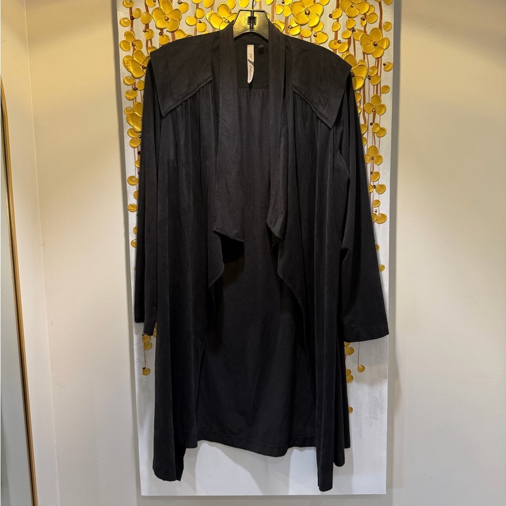 NY Collection Faux Suede Black Open Duster- Medium